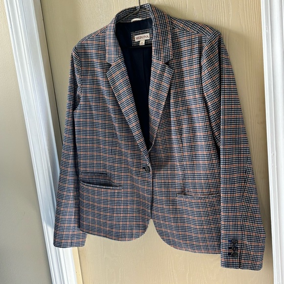 Merona orange and navy plaid blazer, great fall layering piece - Picture 2 of 5